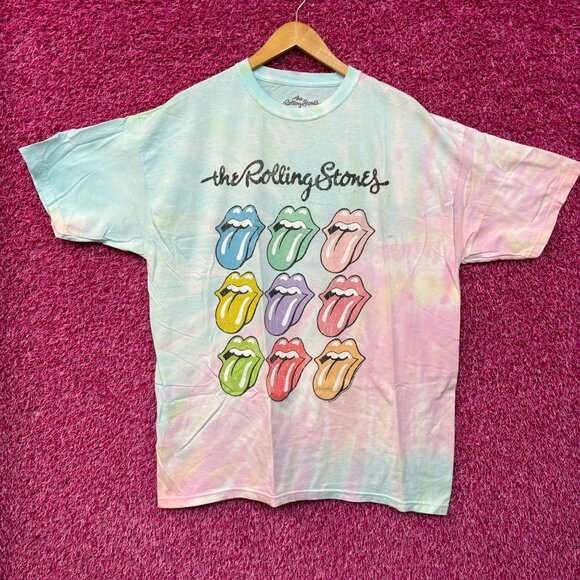The Rolling Stones Hot Lips Pop Art Rock Pastel Tie Dye XL - Picture 1 of 5